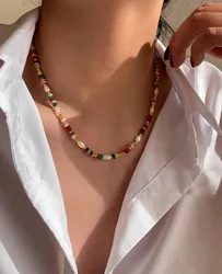 Freshwater pearl colored dopamine beaded necklace for women with high-grade autumn and winter choker accessories
