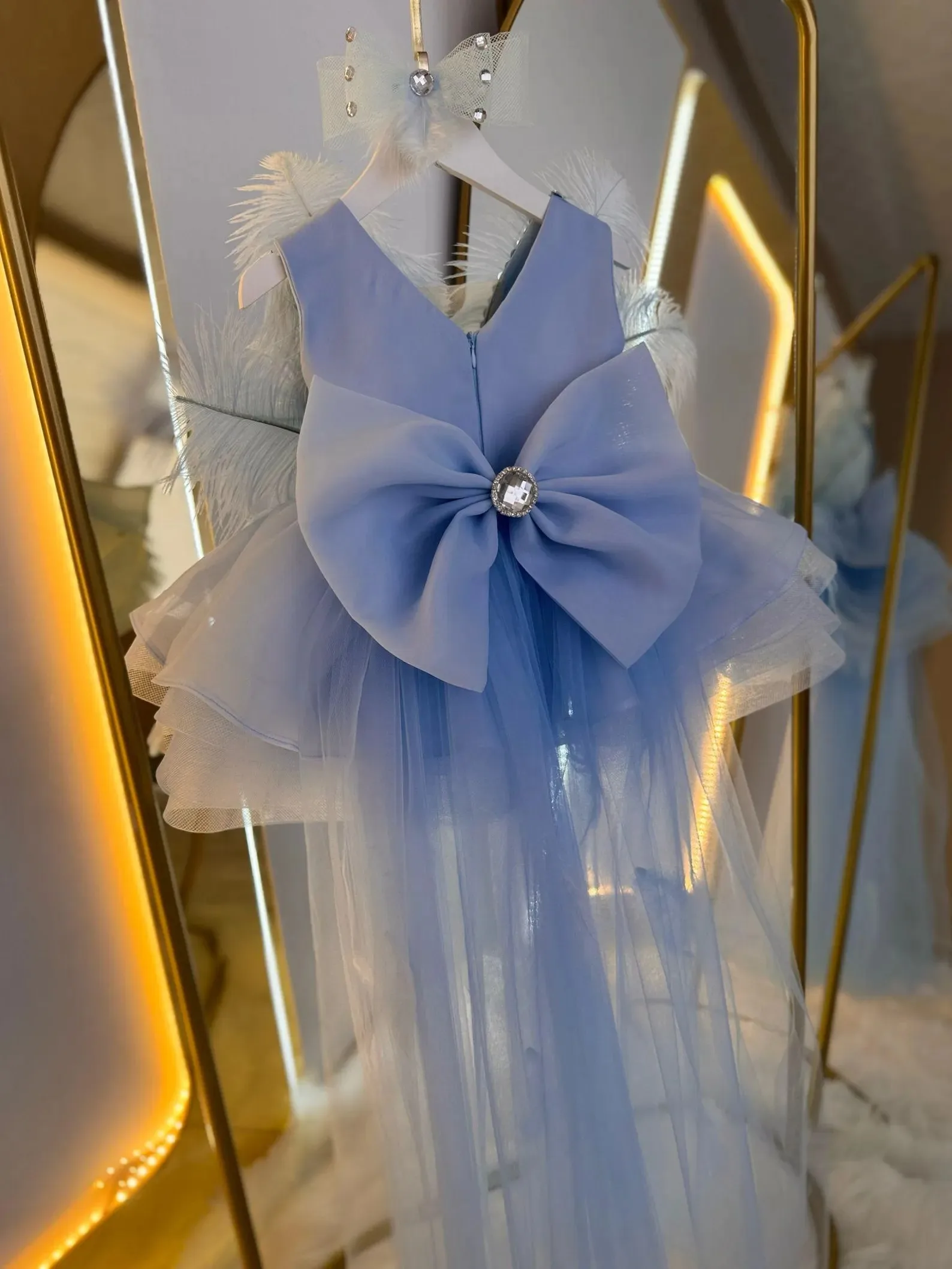 Custom JDY High-end Heavy Industry Feather Flower Girl Dress Wedding Party Gown Birthday Party Pageant Dress for Kids Princess