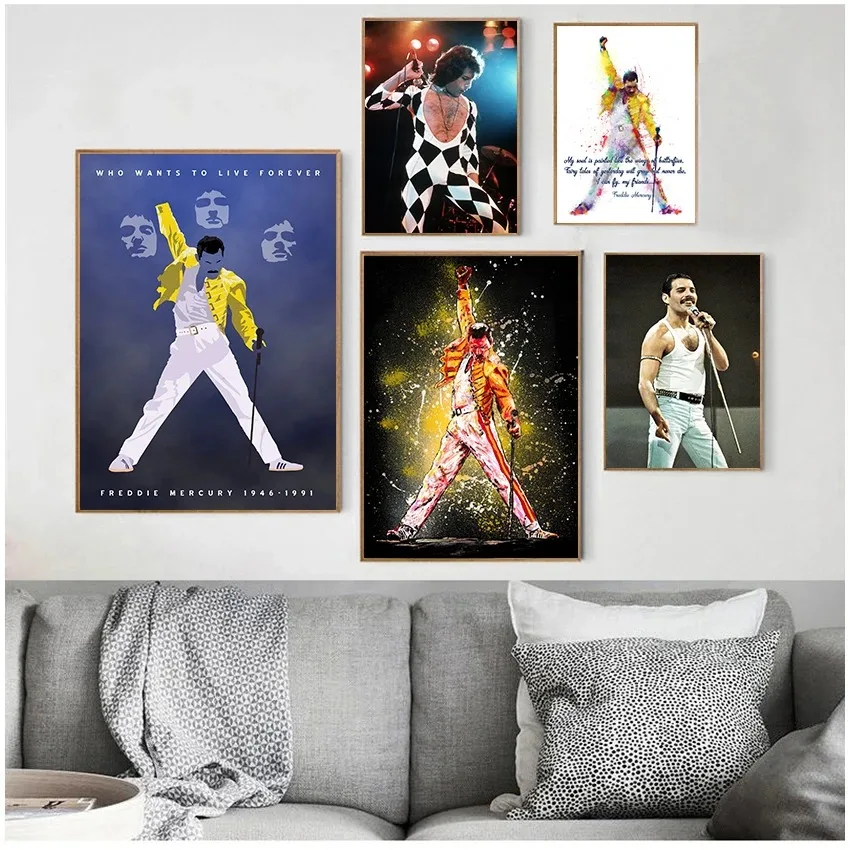 Legend Singer Rock Star Freddie-Mercury Bohemian Poster and Prints Canvas Painting Wall Art Pictures Room Home Decor Gift