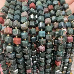 Natural Stone Beads Faceted Indian Bloodstone Heliotrope Cube Beads Spacer Beads 8 10mm For Bracelet Necklace Jewelry Making