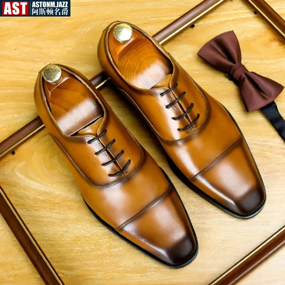 Green Men Dress Shoes Brand Italian Luxury Genuine Leather Lace Up Brown Black Wedding Business Formal Shoes Men Oxfords Shoes