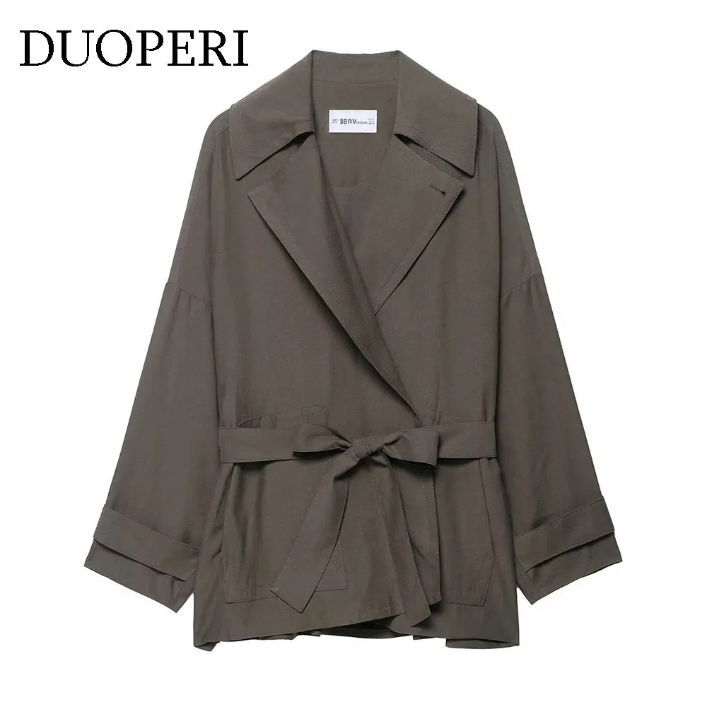 

DUOPERI женские коричневые пальто модные с поясом со скрытой грудью повседневные с лацканами и длинными рукавами женские элегантные шикарные женские наряды