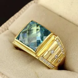 Fashionable gold-plated rings for men and women, European and American celebrity alloy inlaid gemstone jewelry