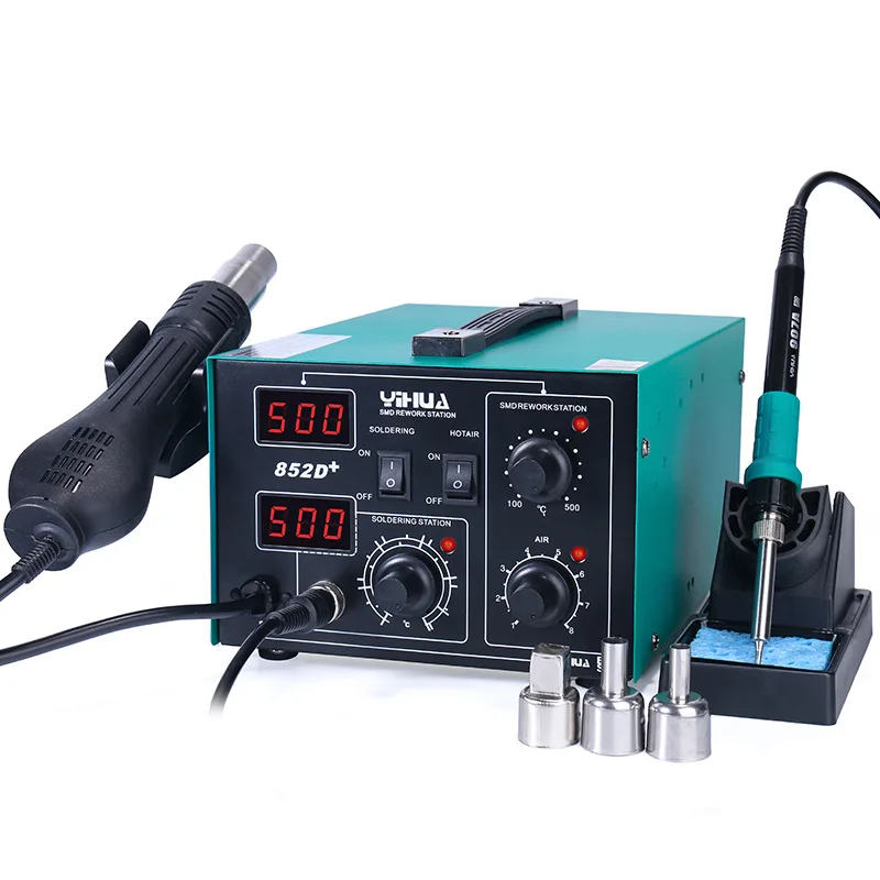 Yihua-852d hot air gun soldagem estação, máquina digital desoldering ar quente, 2 em 1