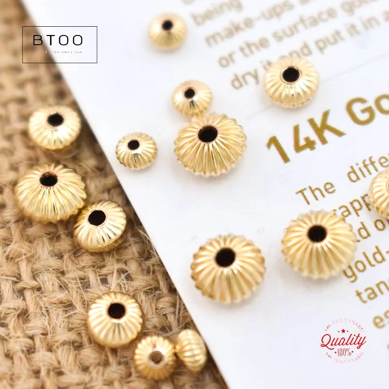 

14K Gold Filled Corrugated Beads Straight Flying Saucer Rondelle DIY Handmade Jewelry Making Accessories