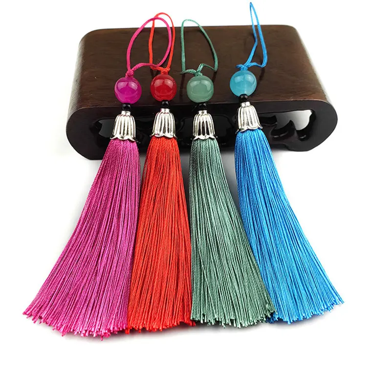 5/10pcs 15CM Mini TasselsFringe Silky Handmade Soft Mixed Color Bead Pendants Tassels For DIY Crafts Bookmark Keychain Decor