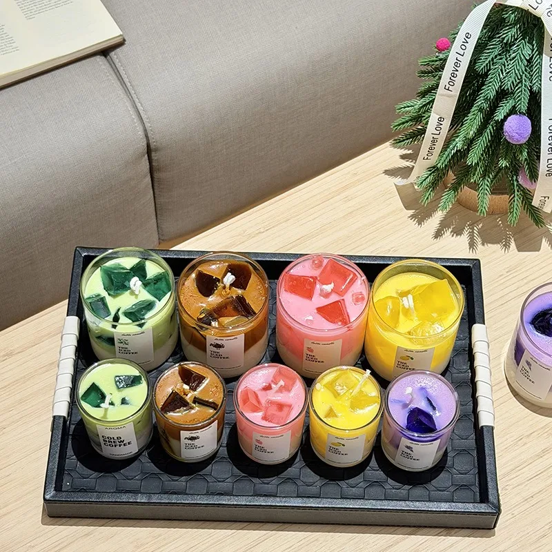 Two Layer Colored Fruit Scented Candle Ice Coffee Aroma Decorative Ornament Ideal Present for Holiday Gathering Creative image 4