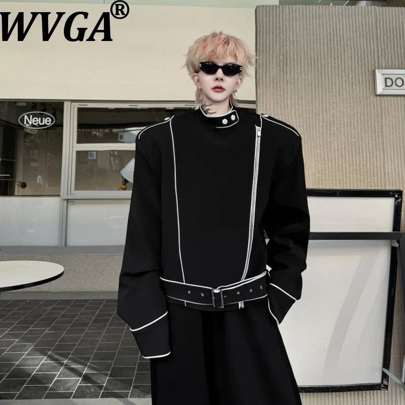 WVGA New Men Tide Spring Autumn Solid Color Stand Collar Contrast Trim Trendy Jackets Niche Chic Casual Long Sleeve Coats W18593