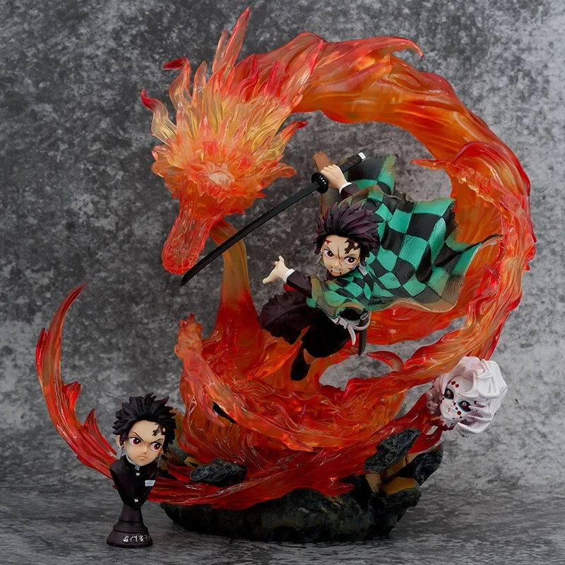 PVC Estátua GK com Luz LED, Tanjirou Kamado, Fire Dragon, Anime Demon Slayer, Kimetsu No Yaiba Toys, 30cm