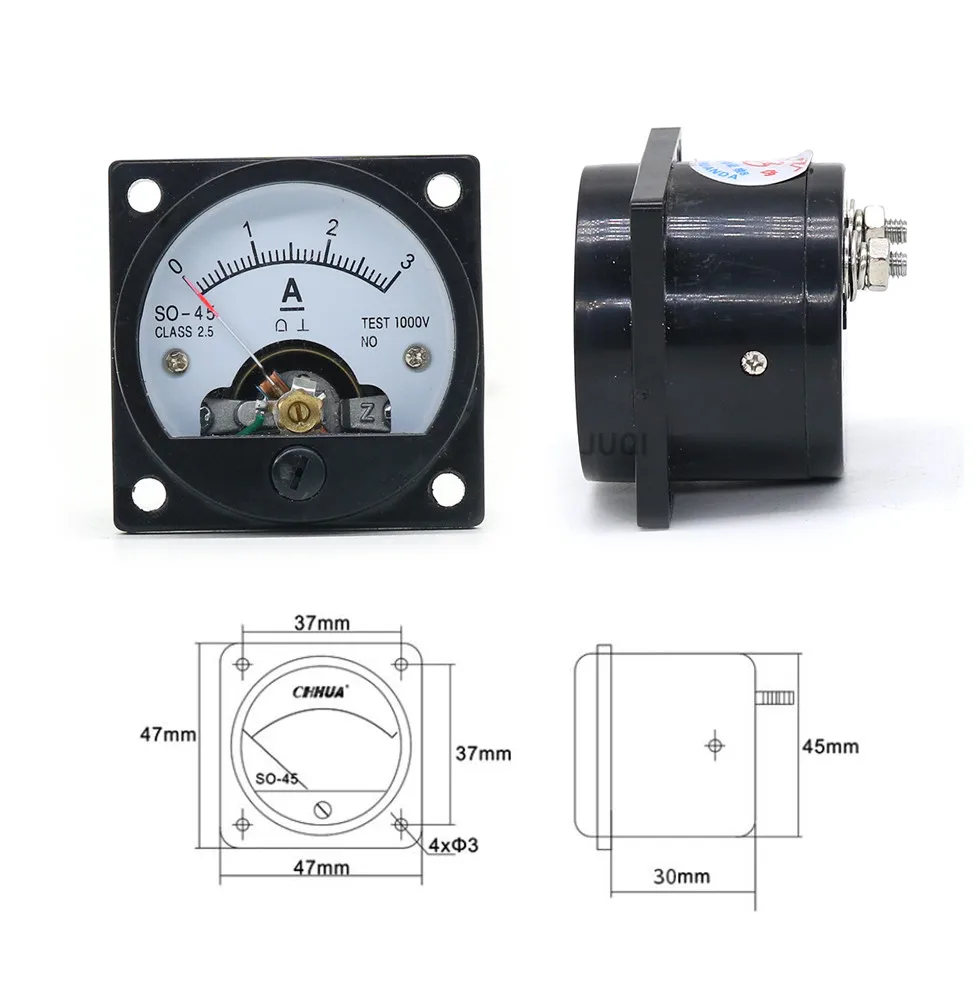 SO-45 Circular DC Ammeter Analog Pointer DC1A2A3A5A10A15A220A30A Electrical Testing Current Tester 47*47mm