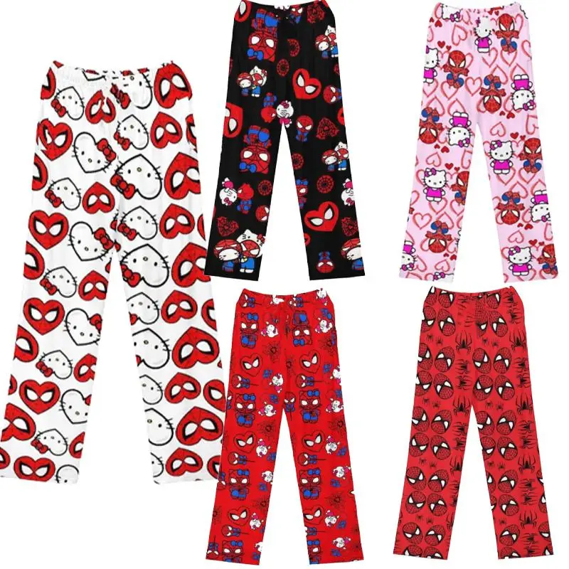 Kawaii Hello Kitty Winter Straight Pants Winter Cute Hello Kitty Loose Home Pants Cartoon Walking Pants Cartoon Pajamas