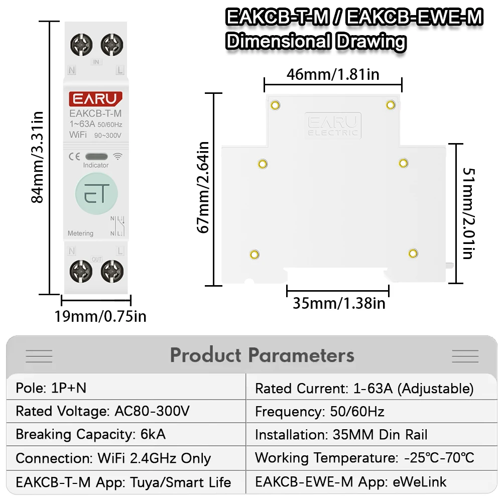 Tuya eWeLink WiFi Smart Circuit Breaker MCB 1P+N 63A Timer Relay kWh Voltage Current Meter Protector Voice Remote Control Switch image 3
