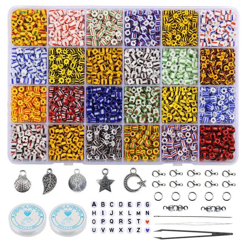 

24 Grid 4mm Glass Rice Beads Kit Rainbow Handmade Craft Beads Spacer Bead for Jewelry Making DIY Bracelet Necklace Making