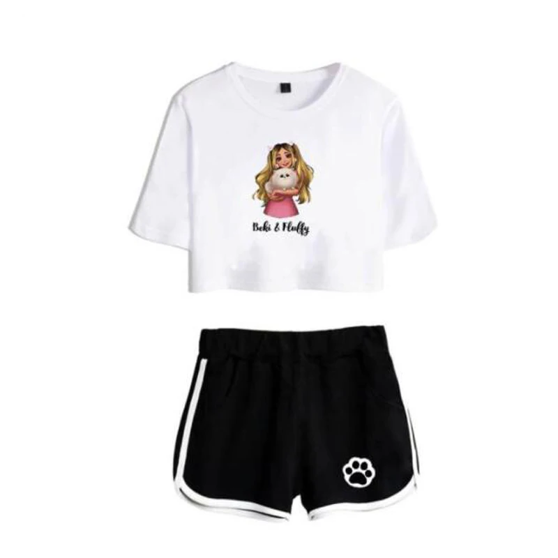 Rebekah Wing Merch Beki & Fluffy Print Tracksuit Women Two Piece Set Top and Shorts Outfits Casual Sportwear Streetwear