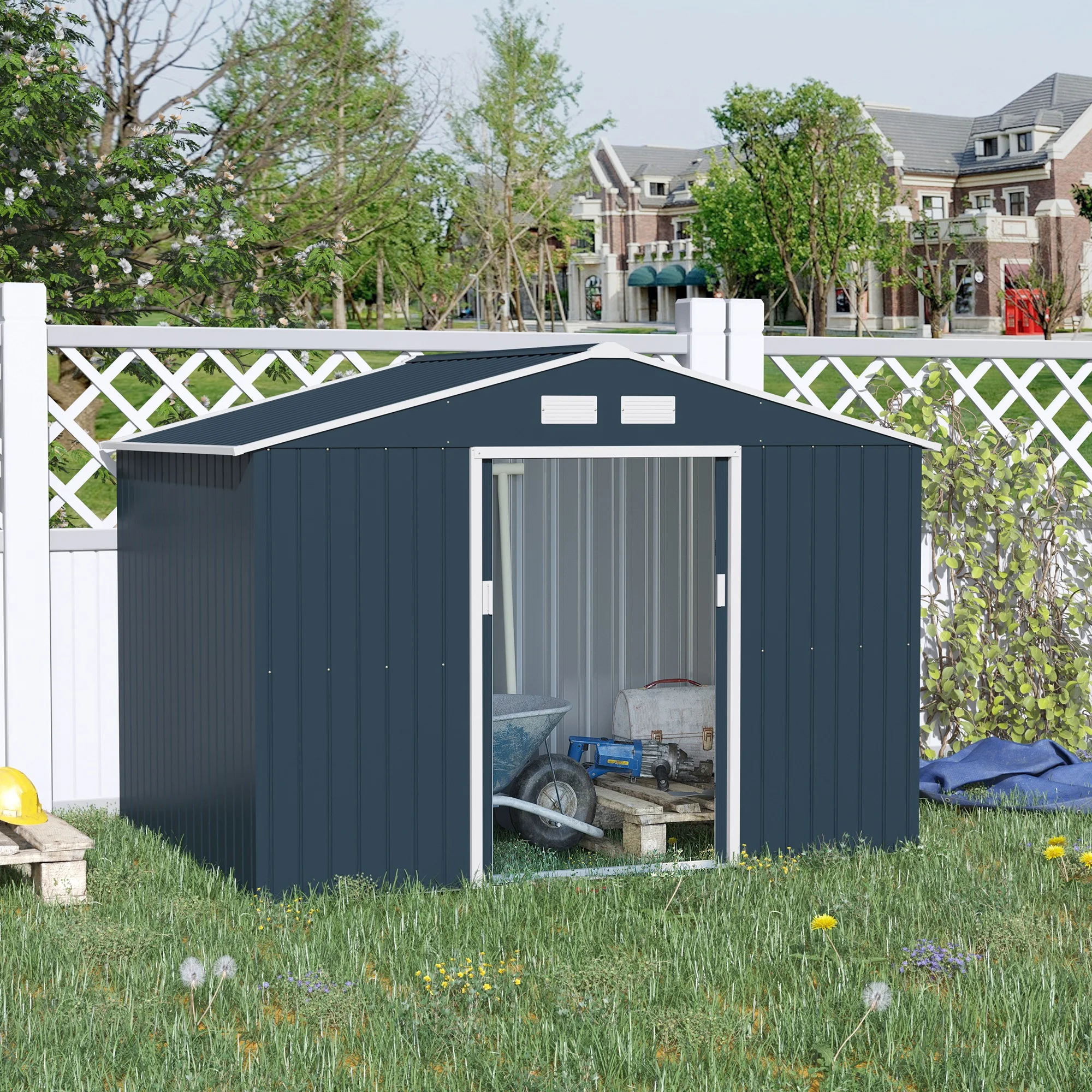 9'X6' Steel Outdoor Utility Storage Tool Shed Kit for Backyard Garden Dark Grey