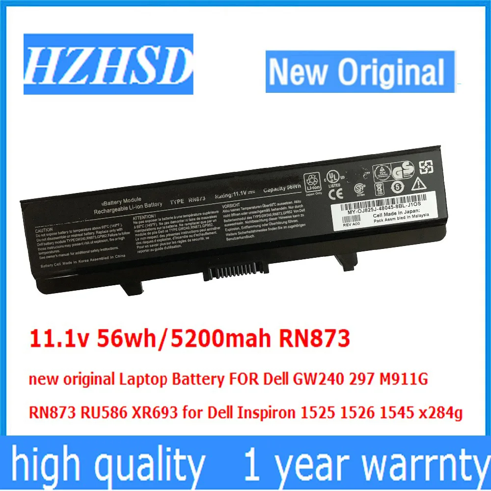 11.1v 56wh/5200mah RN873 new original Laptop Battery FOR Dell Inspiron GW240 297 M911G RN873 RU586 XR693 1525 1526 x284g