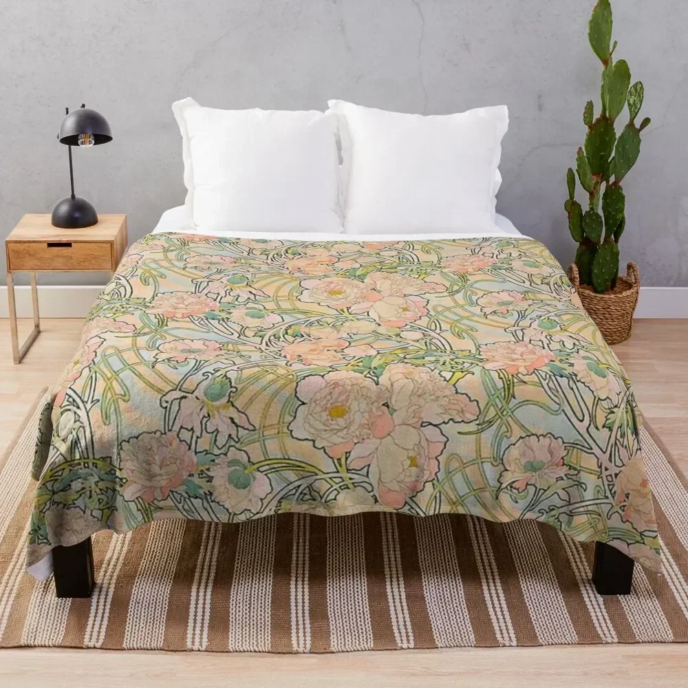

Alphonse Mucha (1860 - 1939) flowers,N, 01. Throw Blanket Flannel Fleece Soft Warm Throw Blanket