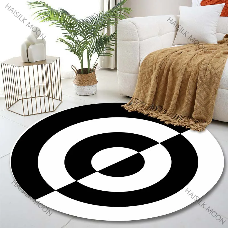 1PC Black and white concentric circles Print Round Carpet for Living Room Bedroom Sofa Table Floor Mat Area Rug Luxury Gift