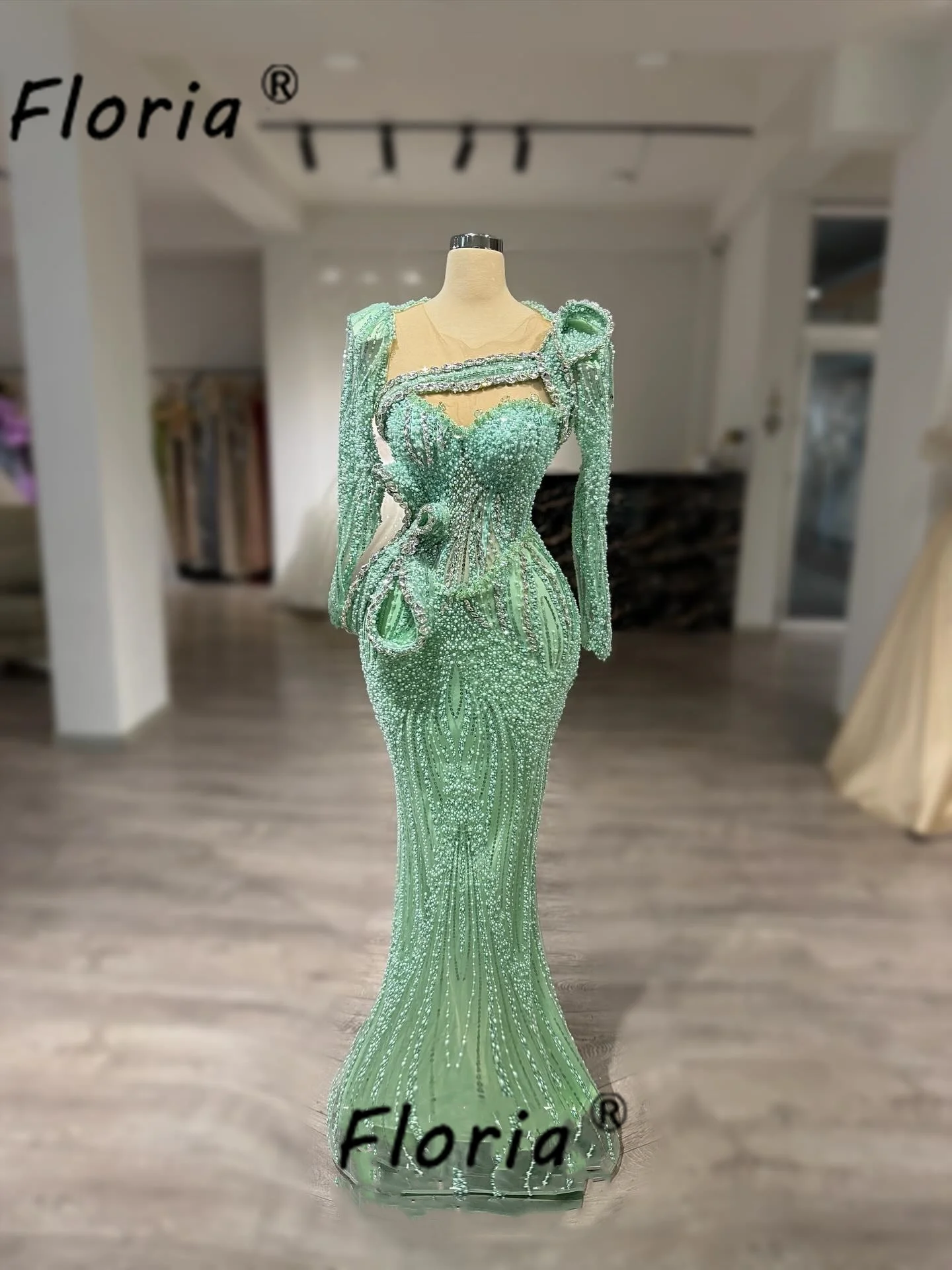 

Элегантное мятно-зеленое вечернее платье русалки с бисером и кристаллами, кружевное платье для выпускного вечера, длинное вечернее платье от кутюр, индивидуальное вечернее платье