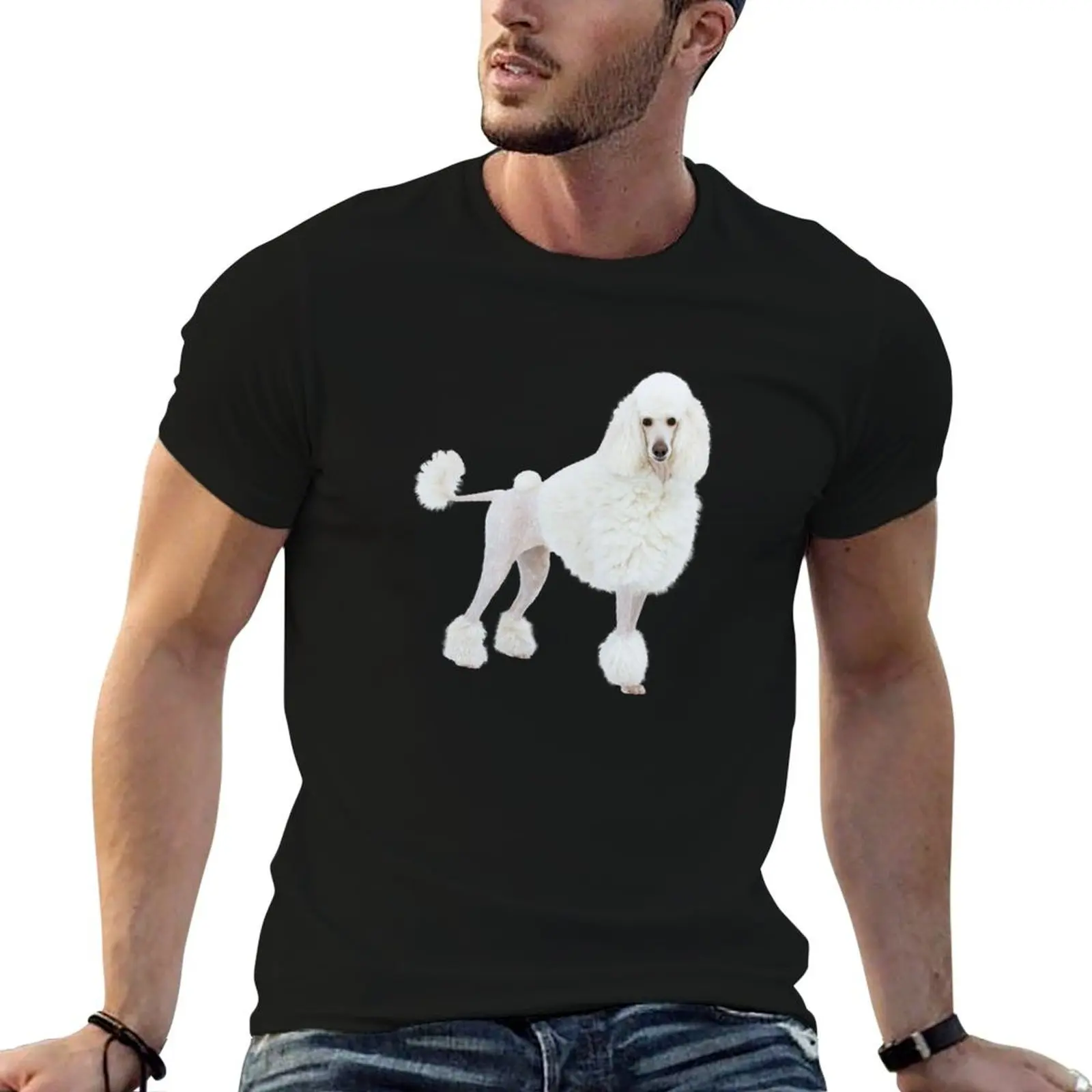 dog big royal white poodle with lion haircut T-Shirt summer top basketball graphic tees black t-shirts for men