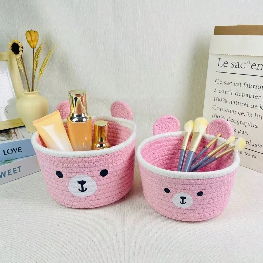 Cartoon Style Hand Woven Rope Storage Basket For Desktop Snacks Miscellaneous Bedroom BathRoom Cosmetics Makeup Organizer