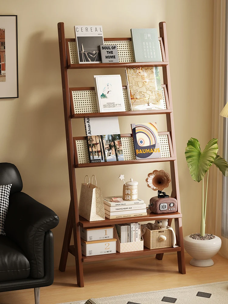 

Solid wood bookshelf living room 2025 new floor-to-ceiling integrated wall shelf study children's picture book storage