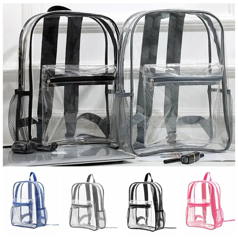 

Casual Visible Transparent Backpack Large Capacity Zipper Pvc Backpack Soft Handle School Bag Transparent School Bag Travel