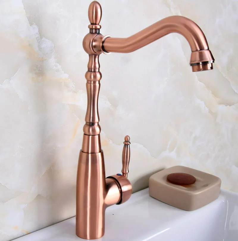 

Antique Red Copper Brass Single Handle One Lever Bathroom Kitchen Basin Sink Faucet Mixer Tap Swivel Spout Deck Mounted mnf633