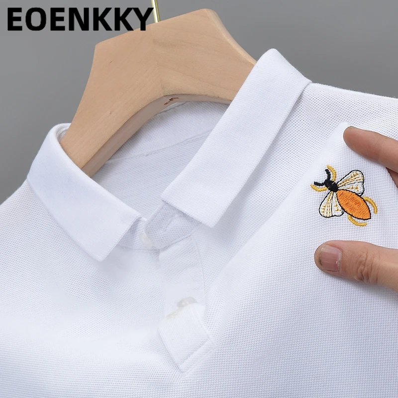 

High-end Luxury Brand Men's Polo Shirt Lapel Bee Embroid Short Sleeve 100Cotton T-shirt Business Fashion Golf Summer New Men's