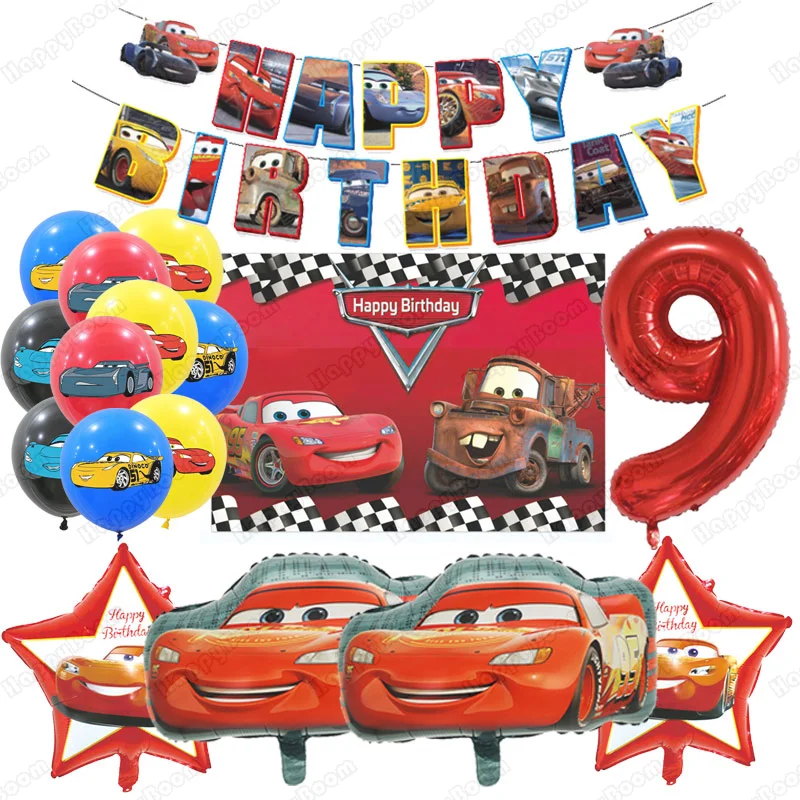 Auto's Ballonnen Bliksem Auto Feestdecoratie Gelukkige Verjaardag Banner Verjaardagsfeestje Decoraties Benodigdheden Feestfoto Prop