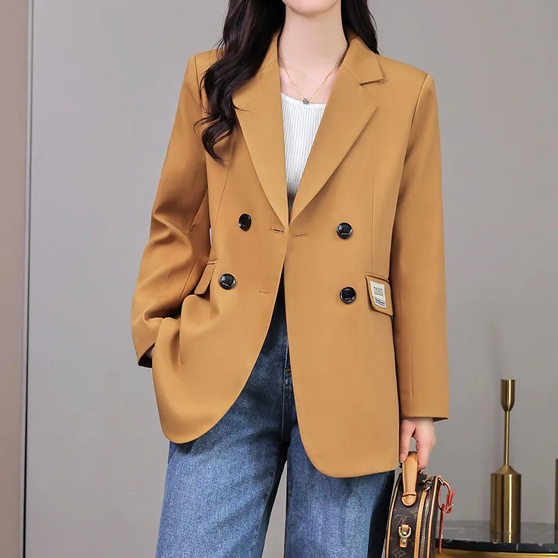 Autunno viola giallo Blazer cappotto donna moda ufficio signore vestito giacca manica lunga doppio petto Blazer capispalla femminile