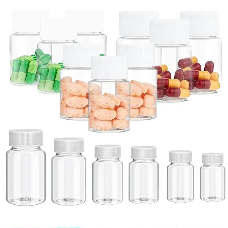 30pcs 15ml-100ml Refillable Empty Clear Plastic Pill Bottles with Seal Lids Mini Storage Containers for Liquid Beads Capsules