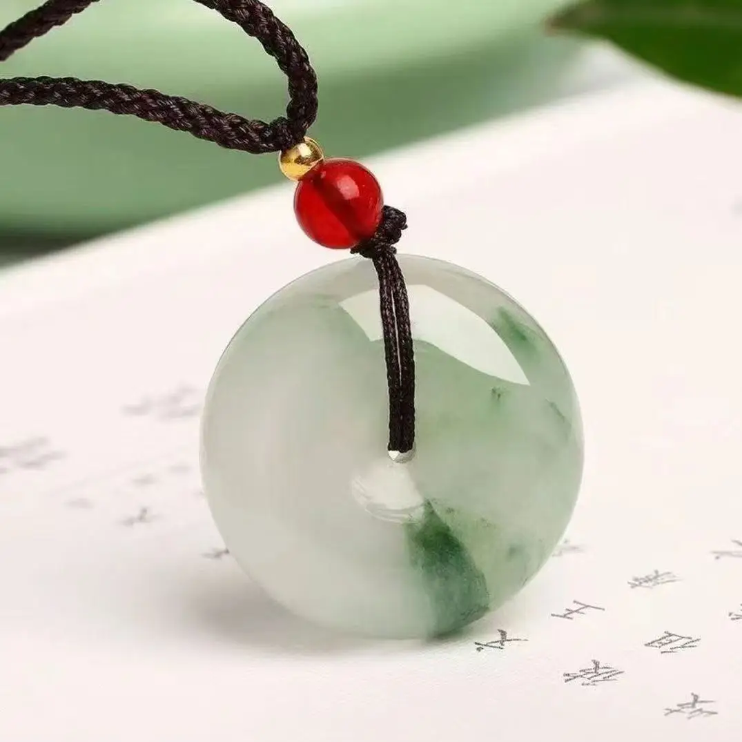 

Natural Xinjiang Tianshan Cui Ping'an Buckle Men's and Women's Jade Fashion Necklace