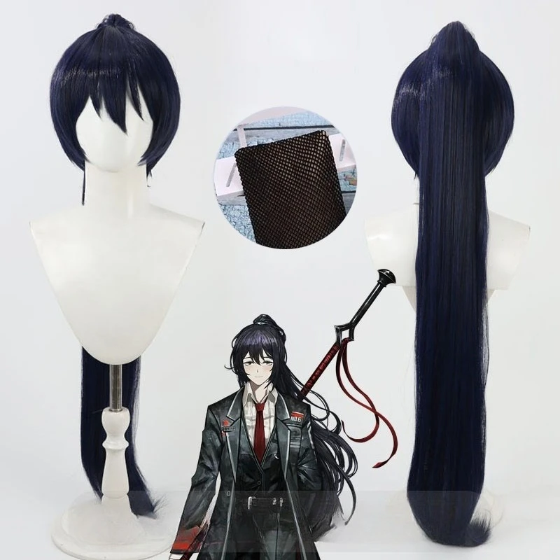 

In Stock Hong Lu Cosplay Wig Anime GAME Limbuss Company HongLu Cosplay 80Cm Black and Blue Long Hair Synthetic Wig+Wig Cap
