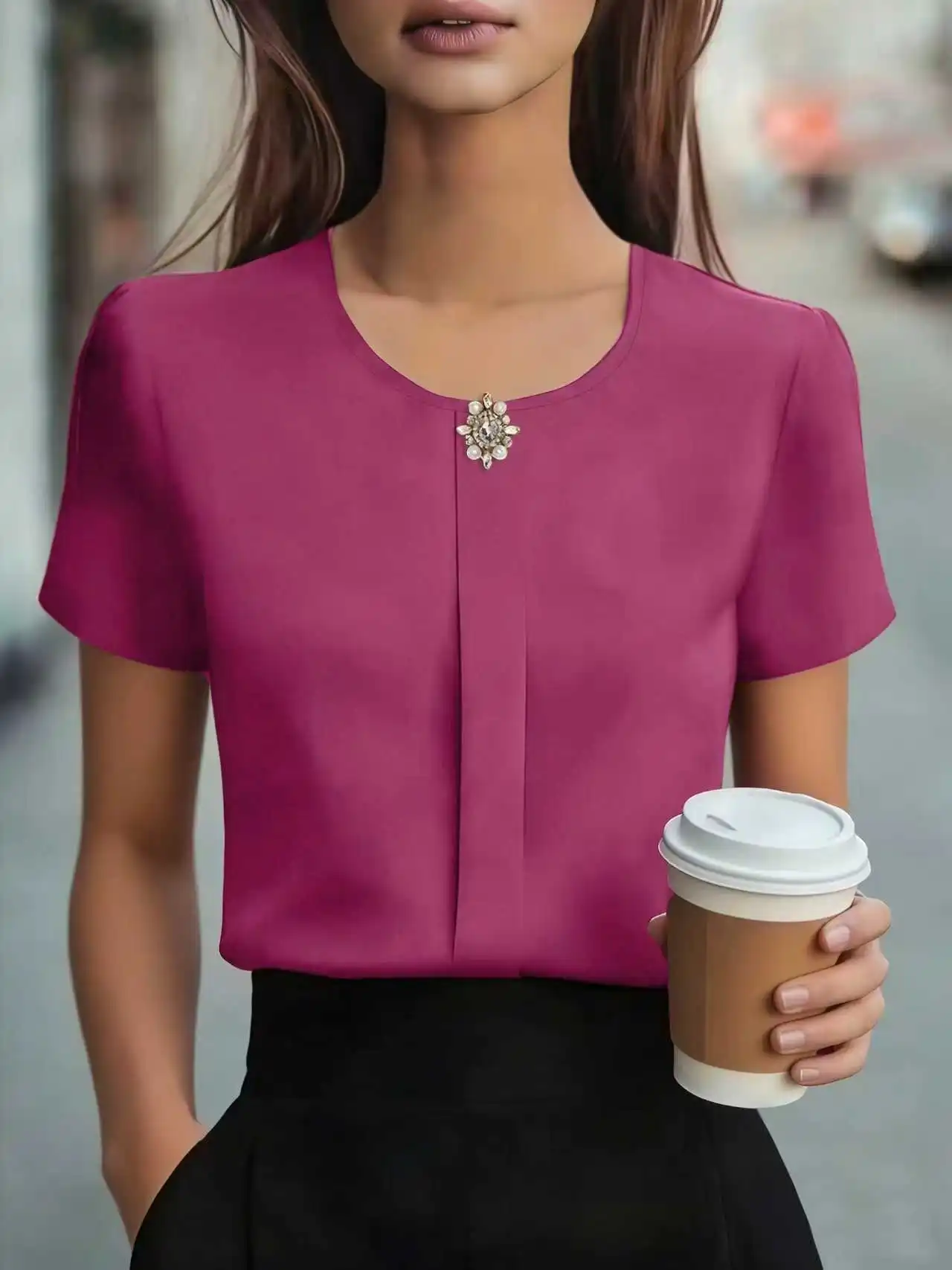 

Элегантная женская блузка свободного кроя с длинным рукавом для повседневной носки и отдыха