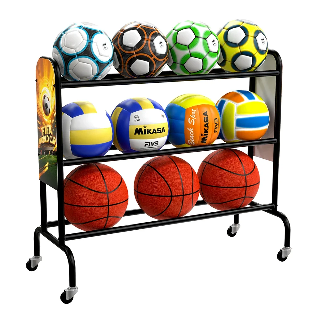 Basketball Rack 3-Layer Rolling Ball Storage Bin Rolling Basketball Shooting Training Stand
