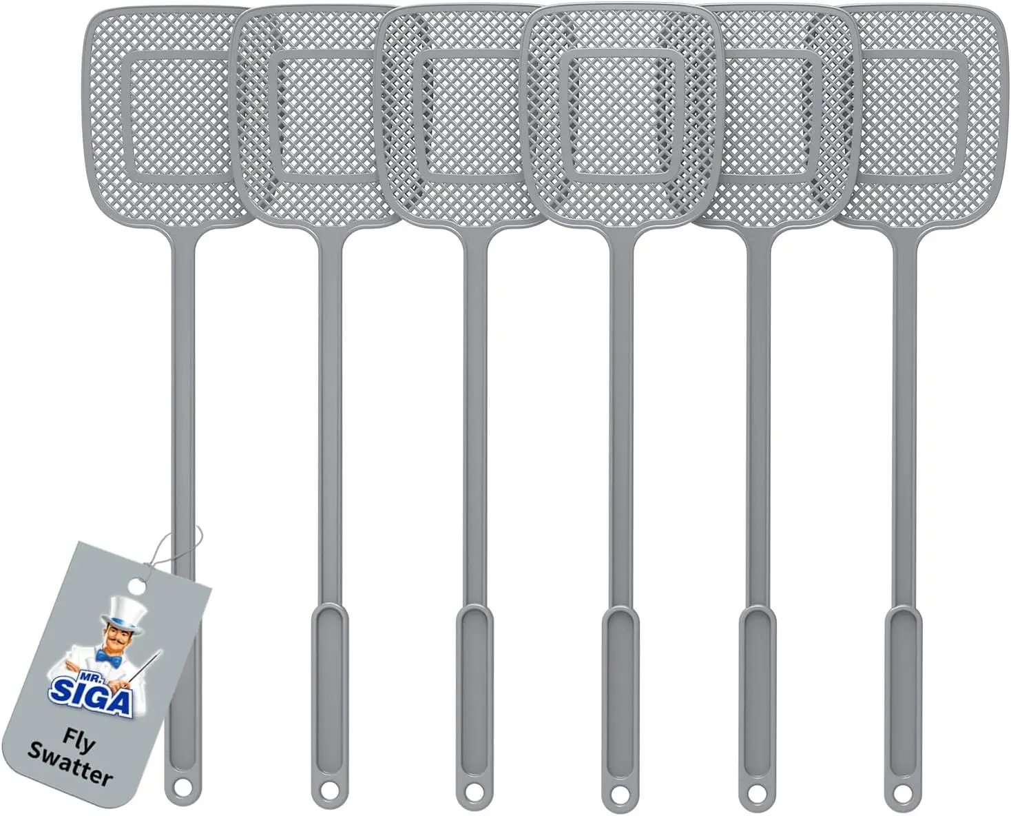 

Heavy Duty Long Handle Fly Swatter, Gray, 6 Pack - Durable Plastic for Flies, Mosquitoes, and Pests