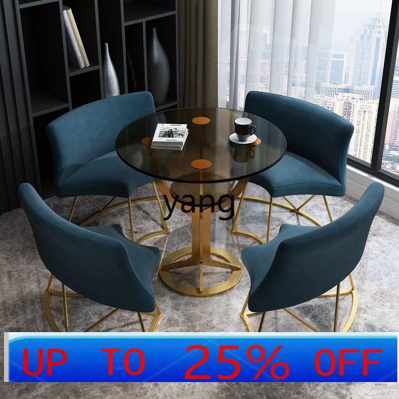 

LTT Double-Layer Tempered Glass Home Leisure Reception Modern Simple One Table Four Chairs Set