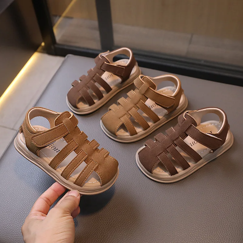 Baby  Sandalia New Fashion Roman Sandals For Boys And Girls Soft Soles Non-slip Beach Shoes Baby Suede Sandals Bun Head