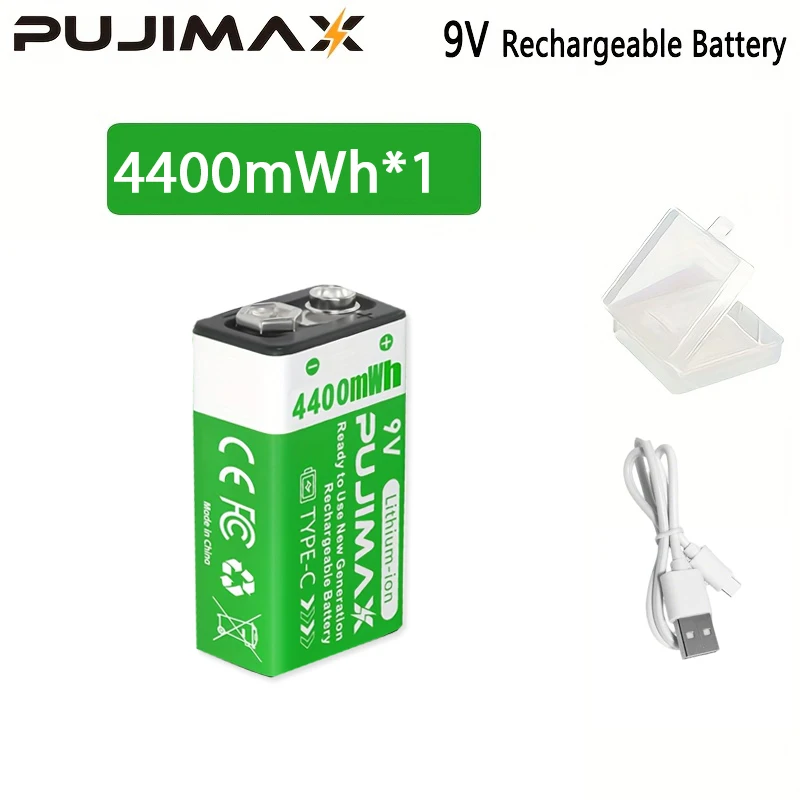 PUJIMAX USB 9V Oplaadbare Batterij 4400mWh Type-C Oplaadbare 6F22 9V Li-ion Batterij Voor RC Helicopeter Model Multimeter Speelgoed