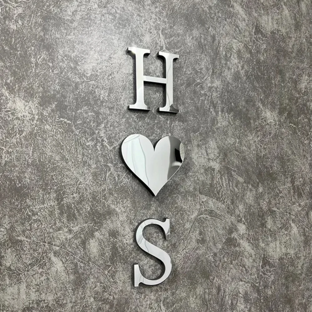 Silver 3D Wall Sticker English Letters Home Decoration Festival Party Wedding Decor Mirror Birthday party Peel & Stick Wallpaper