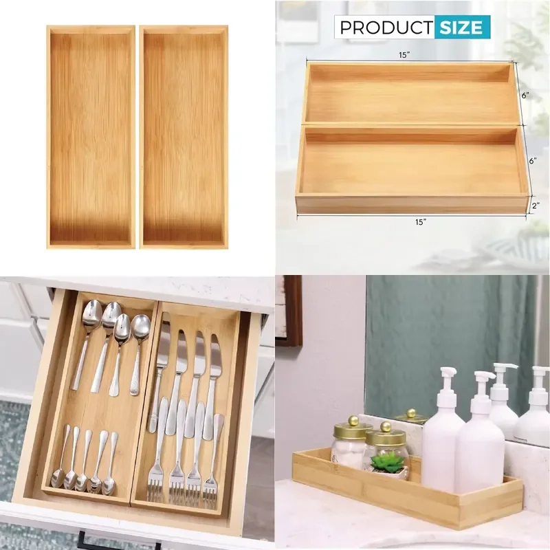 for  Bamboo Kitchen Living Room Utensils Drawer Storage Box Tableware Tray Dishwasher Washable Eco Friendly