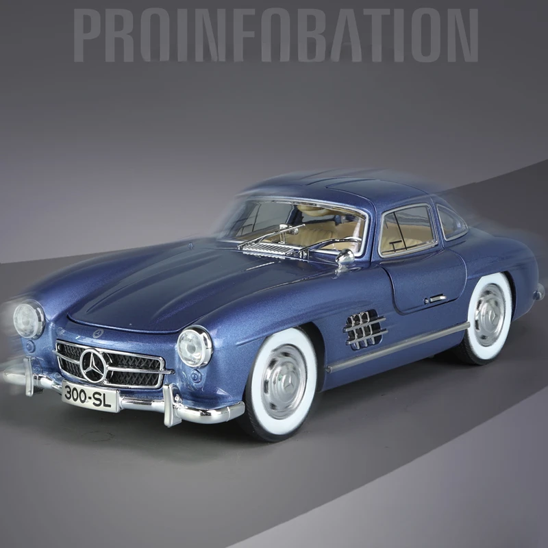 Diecast 1/24 Simulation Benz 300SL Vintage Car Model Sound Light Collective Voiture Miniature Home Decor Toy Vehicle Boy Gift