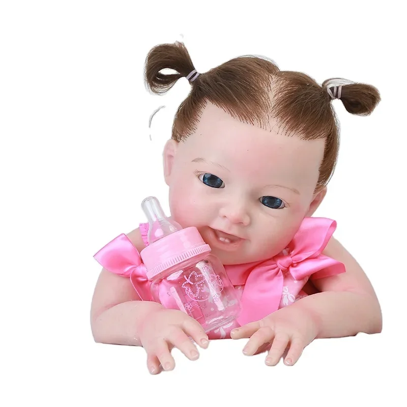 Realistic Cute Full Silicone Smiling Dolls Changeable Clothes  Educational Reborn Baby Girls Toys with Long Hair