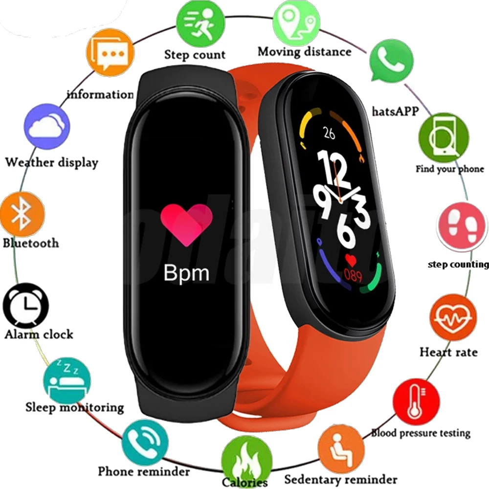 10PCS M7 Sports Band IP67 Waterproof Smart Watch Men Woman Blood Pressure Heart Rate Monitor Fitness MIband Wristband Bracelet