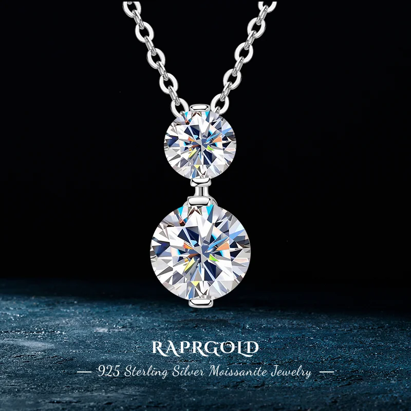 

RAPRGOLD Two Round Moissanite Pendant Necklace for Women S925 Sterling Silver Necklaces Choker Chains Wedding Fine Jewelry Gifts