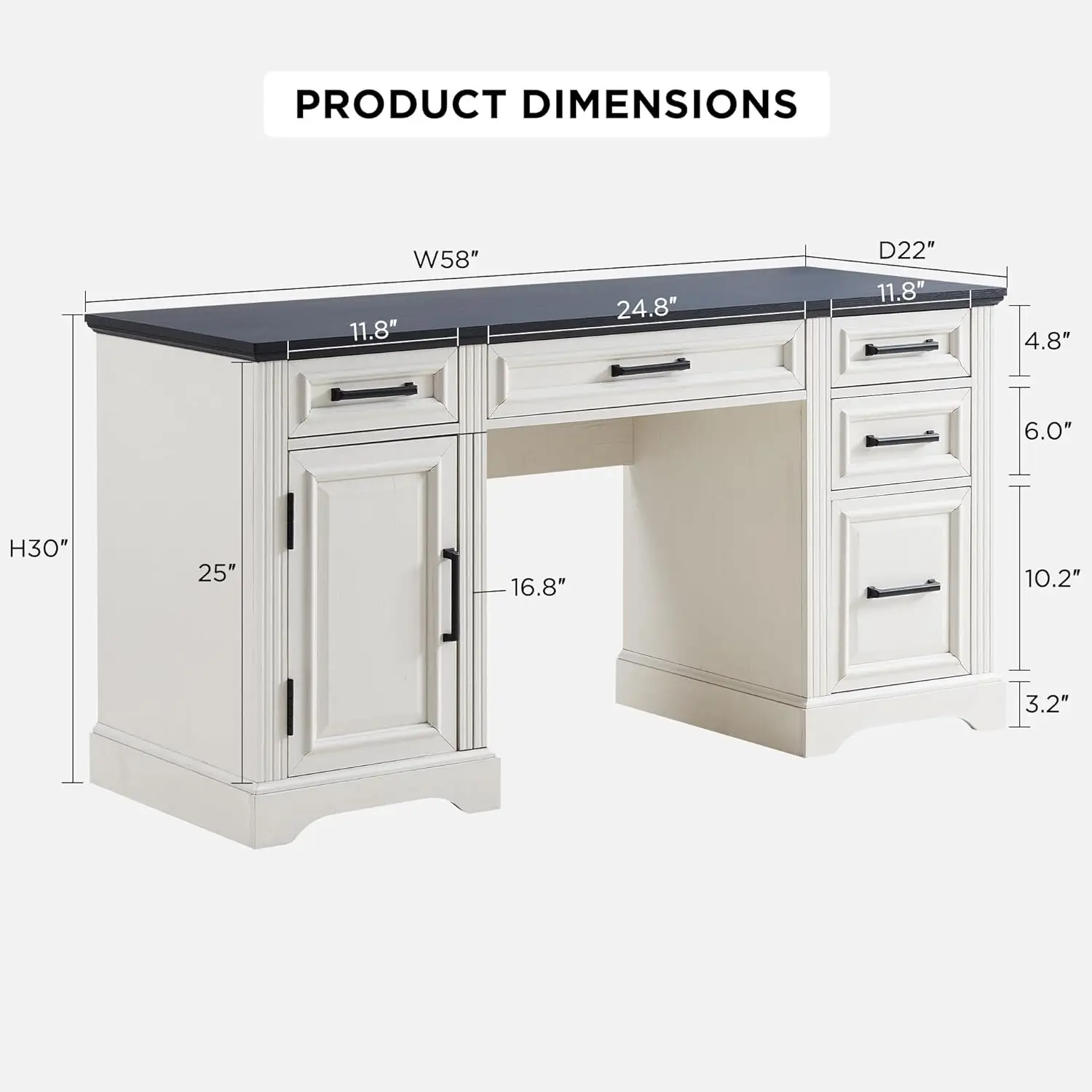 Bureau d'ordinateur avec armoire et égouts, bureau de bureau à domicile en relief de Bergame, espace de travail pour le travail, l'étude et l'écriture, blanc cassé