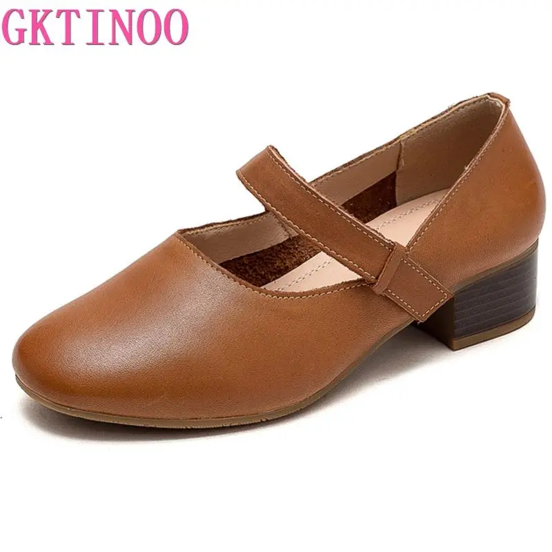 

GKTINOO New Female Mary Janes Pumps Fashion Hook Strap Thick High Heels Pumps Women Party Office Shoes Woman