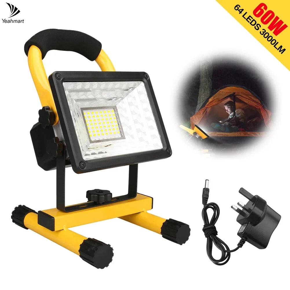 Portable 64 LEDS 60W Spotlight Work Light IP65 Outdoor Waterproof Emergency Work Light with USB Port for Charging Camping Hiking