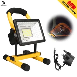 Portable IP65 Waterproof Emergency Work Light, Porta USB, carregamento, Camping, Caminhadas Spotlight, ao ar livre, 64 LEDs, 60W